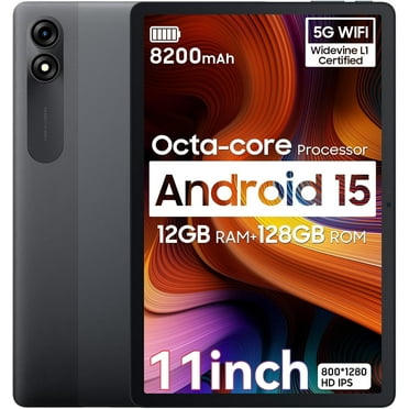 Blackview 11 inch Android 14 Tablet 128GB ROM 12GB RAM Octa-core T606 Widevine L1 GMS Dual Camera 5G Wifi Tablet, Tab 90 WiFi, Gray