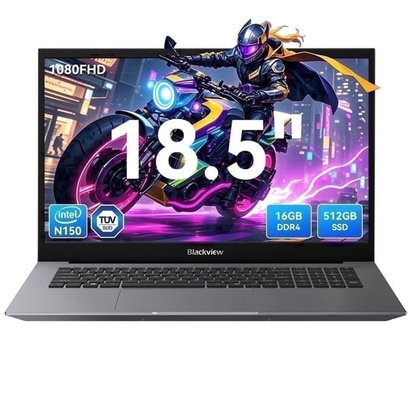 Blackview 18.5 inch Laptop Computer Intel Alder Lake N150 16GB RAM 512GB M.2 SSD Windows 11 Pro 1080FHD Laptop,2MP Camera,8000mAh Large Battery Laptop