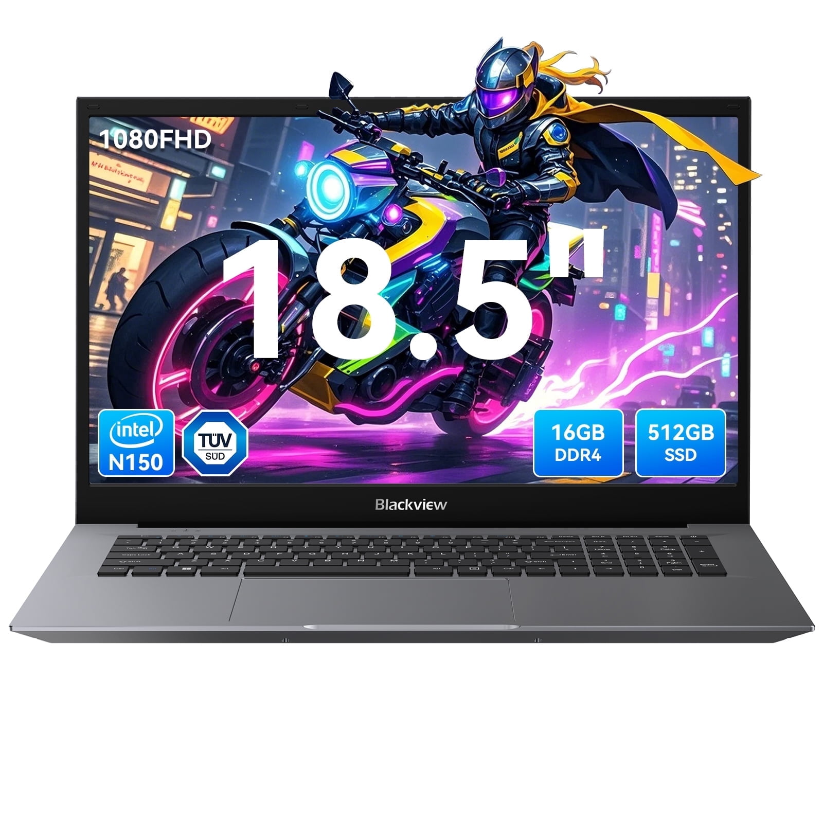 Blackview 18.5 inch Laptop Computer Intel Alder Lake N150 16GB RAM 512GB M.2 SSD Windows 11 Pro 1080FHD Laptop,2MP Camera,8000mAh Large Battery Laptop
