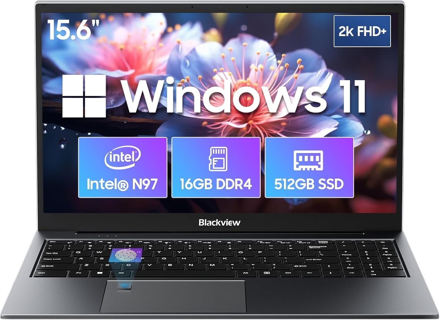 Blackview Laptop Computer, 15.6 inch FHD Display, Quad-Core 12th Gen N-97 CPU(Up to 3.6GHz), 16GB DDR4 RAM, 512GB SSD, Windows 11 Student Laptops, Metal Body, 5G WiFi, HDMI 2.0, Fingerprint Unlock