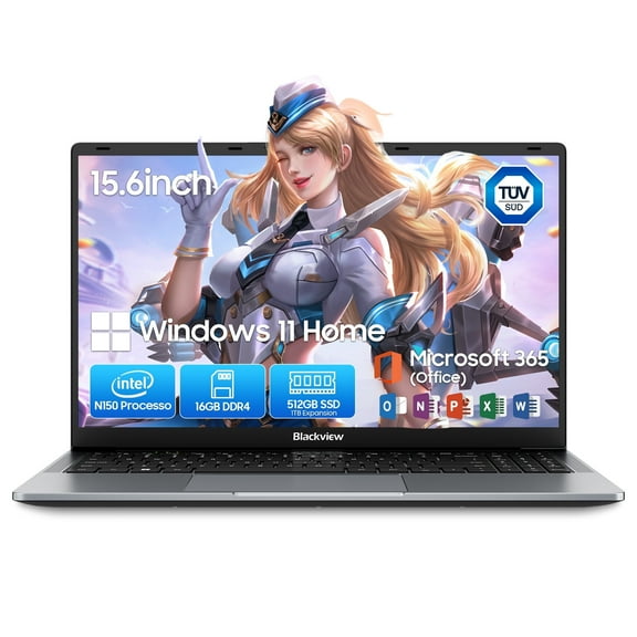 Blackview Laptop 2025, Laptops Computer for Business Student, Quad-Core N150 (Up to 3.6GHz, Beat N5095/N95/N97/N100), 16GB DDR4 512GB SSD, 15.6” FHD IPS TÜV Screen, 100W Type-C Fast Charge, 4K HDMI