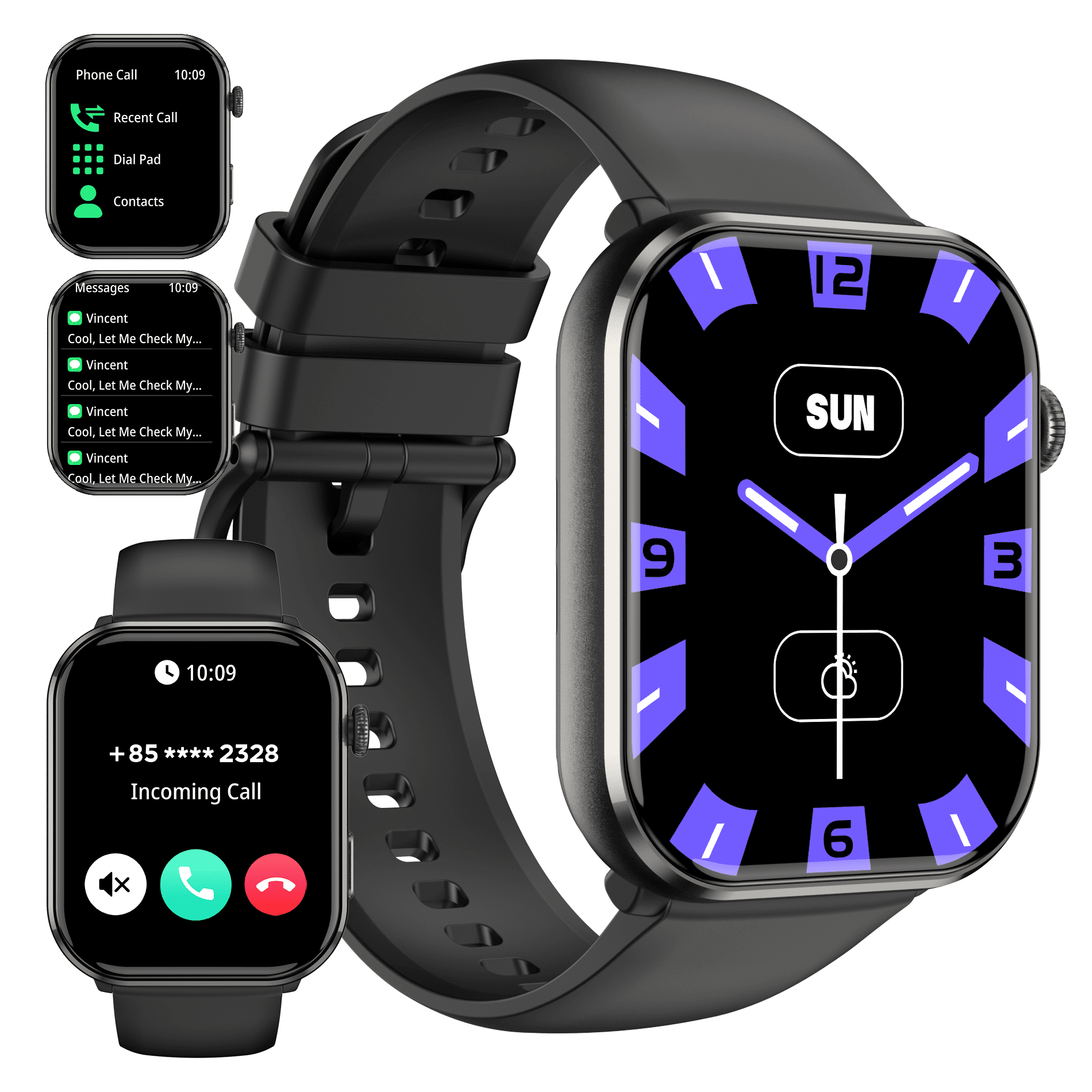 Blackview 2025 New 1.96" HD Screen Women Men Smart Watch for Android and iPhone,with Bluetooth Call(Answer/Make Calls),AI Voice,Large 800 mAh Battery,Black