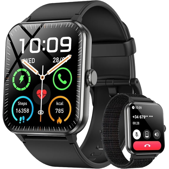 Blackview 2026 Smart Watch (Answer/Make Calls), Fitness Watch for Men and Women with Heart Rate/SpO2/Sleep Monitor/2 Straps, 100+ Sports Modes, IP68 Waterproof Activity Tracker for Android/iPhone