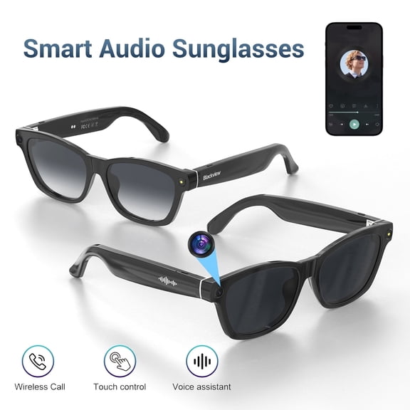 Blackview AI Camera Smart Glasses with 1080P HD Recording & Real-Time Translation, Polarized Sunglasses with Voice Assistant for Men & Women