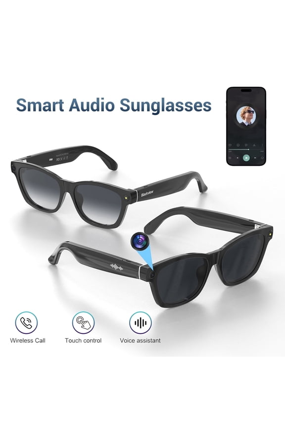 Blackview AI Camera Smart Glasses with 1080P HD Recording & Real-Time Translation, Polarized Sunglasses with Voice Assistant for Men & Women