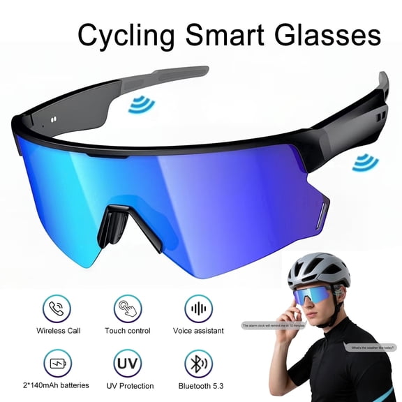 Blackview Bluetooth Smart Sunglasses for Men Women, Open Ear Audio Sports Glasses with Polarized Ice Blue Lens, Built-in Mic, Voice Assistant