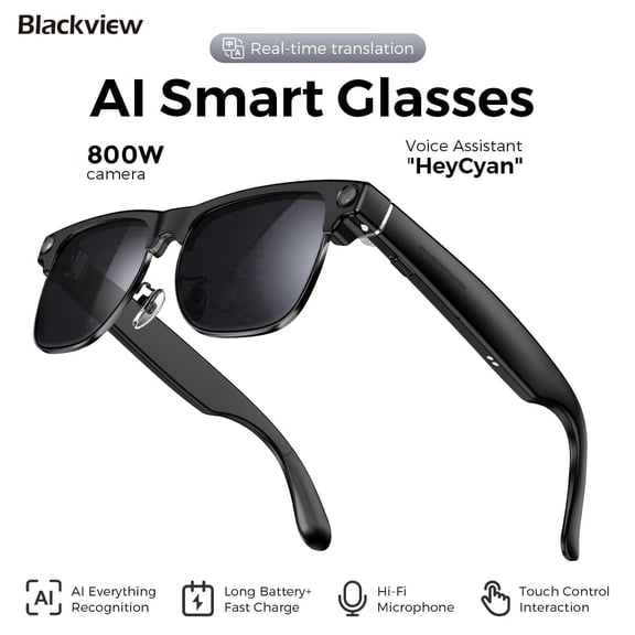 BLACKVIEW AI Camera Smart Sunglasses for Travel and Driving, 1200P Video Recording, Real-Time Translation, Open-Ear Audio, Polarized Lens