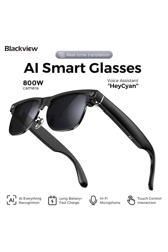 AI Camera Smart Sunglasses for Travel and Driving, 1200P Video Recording, Real-Time Translation, Open-Ear Audio, Polarized Lens