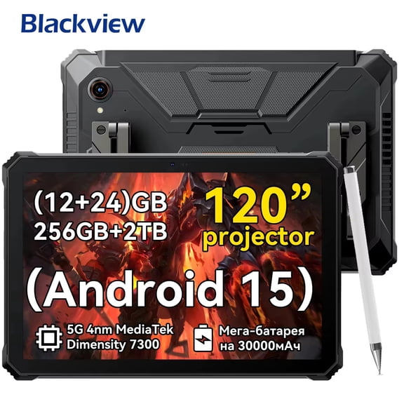 Blackview Active 12 Pro Rugged Projector Tablet 11'' Pad Android 15 12GB 256GB 30000mAh Tablet Phone,Black