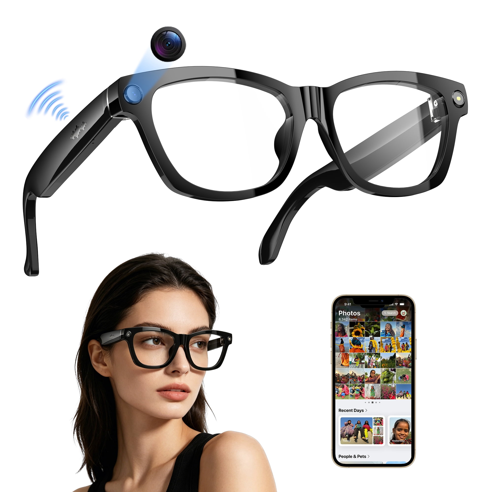 Blackview, AI Smart Glasses with Camera, 1080P, Real-Time