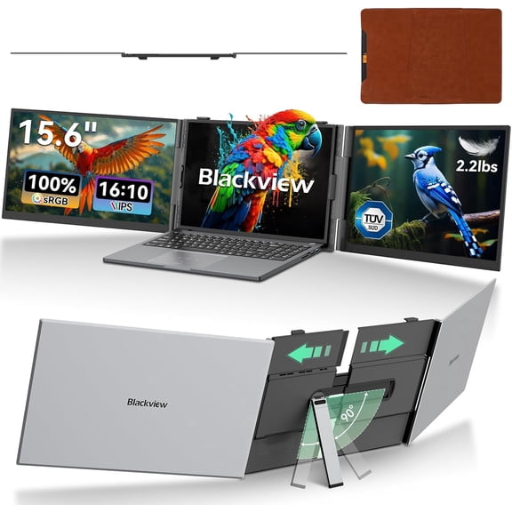 Blackview Triple Laptop Screen Extender Monitor 15.6", 1080P FHD IPS Portable Monitor for 14"-17.3" Laptop Extension Travel, Type-C/USB-A/HDMI Plug & Play for Windows/Mac/Mobile