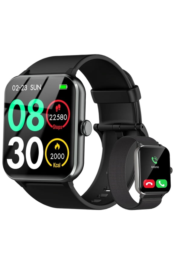 Smart Watch for Men, Bluetooth Calling, Fitness Tracker with 100+ Sports Modes, 1.85" HD Display, 350mAh Battery, Compatible with Android & iPhone, Black