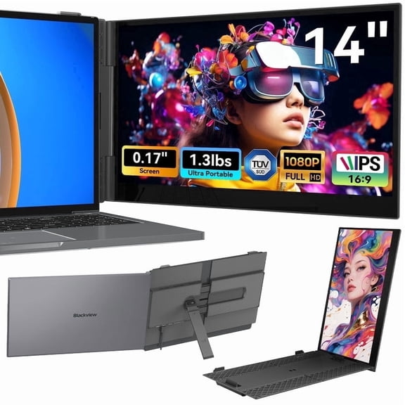 Blackview Laptop Screen Extender 14", 1080P FHD IPS Portable Monitor for Laptop 13-17", 1.3lbs Ultra-Light & 0.17" Ultra-Slim, Travel Dual Monitor, Plug & Play for Windows/Mac/Android/Switch