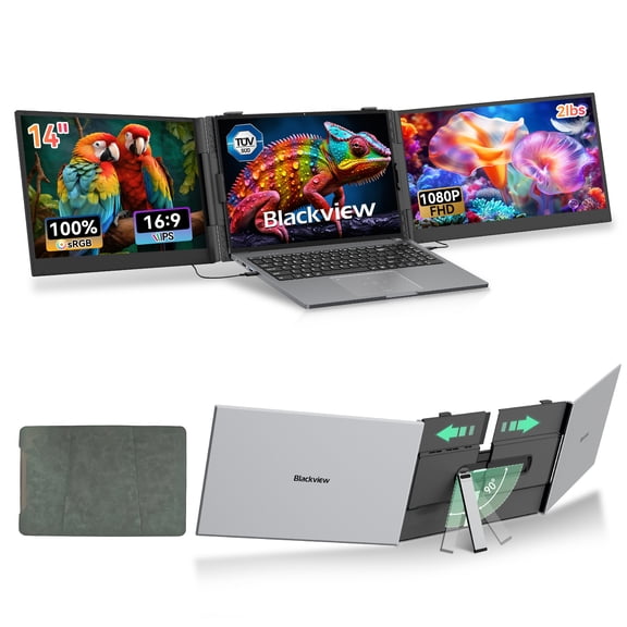 Blackview Laptop Screen Extender, 14" IPS Portable Monitor for Laptop, 1080P FHD Dual Display Screen for 13"-17.3" Laptops, USB-C/HDMI Plug & Play for Wins/Mac/Android