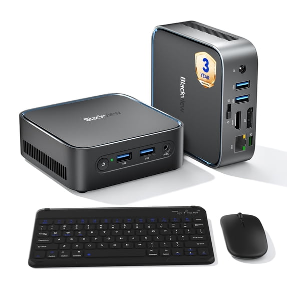 Blackview MP50 Mini PC with Keyboard&Mouse, AMD Ryzen 5 3500U(Up to 3.7GHz, 4C/8T), 16GB DDR4 512GB M.2 SSD, Dual 4K Display(HDMI+DP), WiFi 5, BT 4.2, Windows 11 Pro with 3-Year Warranty