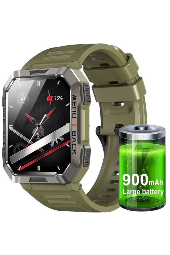 1.45" Military Smart Watch for Men,100+ Sport Modes/Call Receive/Dial/Flashlight/ Waterproof,Smartwatch fits for iPhone Android,Green