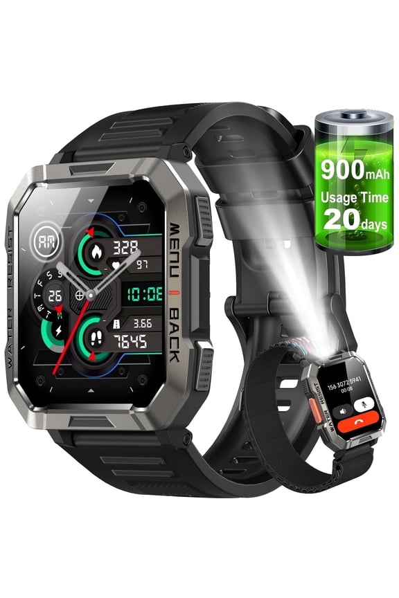 2.01" Military Smart Watch for Men,Call Receive/Dial/100+ Sport Modes/Waterproof,Smartwatch compatible with iPhone/Android/Samsung,Black