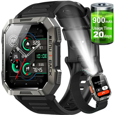 Blackview Military Smart Watch for Men 100 Days Battery (Call Receive/Dial), 2.01" HD+ Outdoor Sports Tactical Watch with Flashlight, IP68, Compatible with iPhone/Android/Samsung,Black