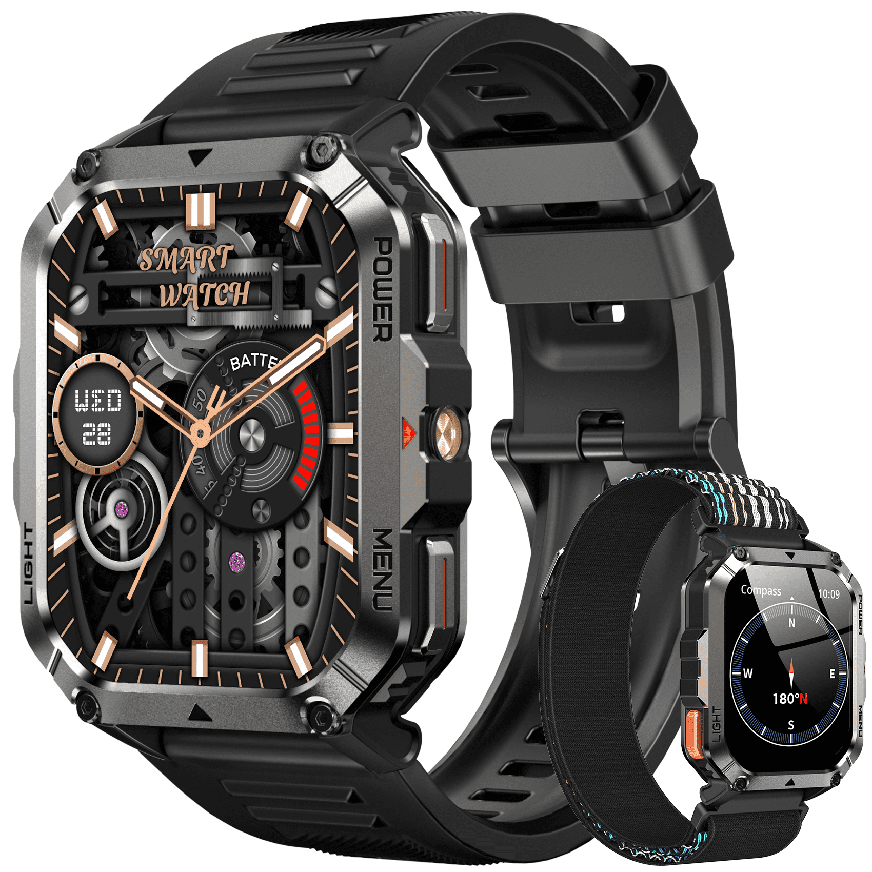 Blackview 2.01" Military Smart Watch for Men,with Calling,Flashlight,Compass,100+ Sports Modes,Large 900 mAh Battery, fits for Android iPhone,Black