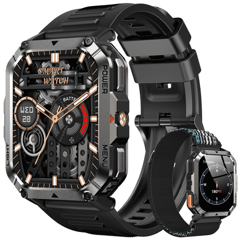2.01" Military Smart Watch for Men,with Calling,Flashlight,Compass,100+ Sports Modes,Large 900 mAh Battery, fits for Android iPhone,Black