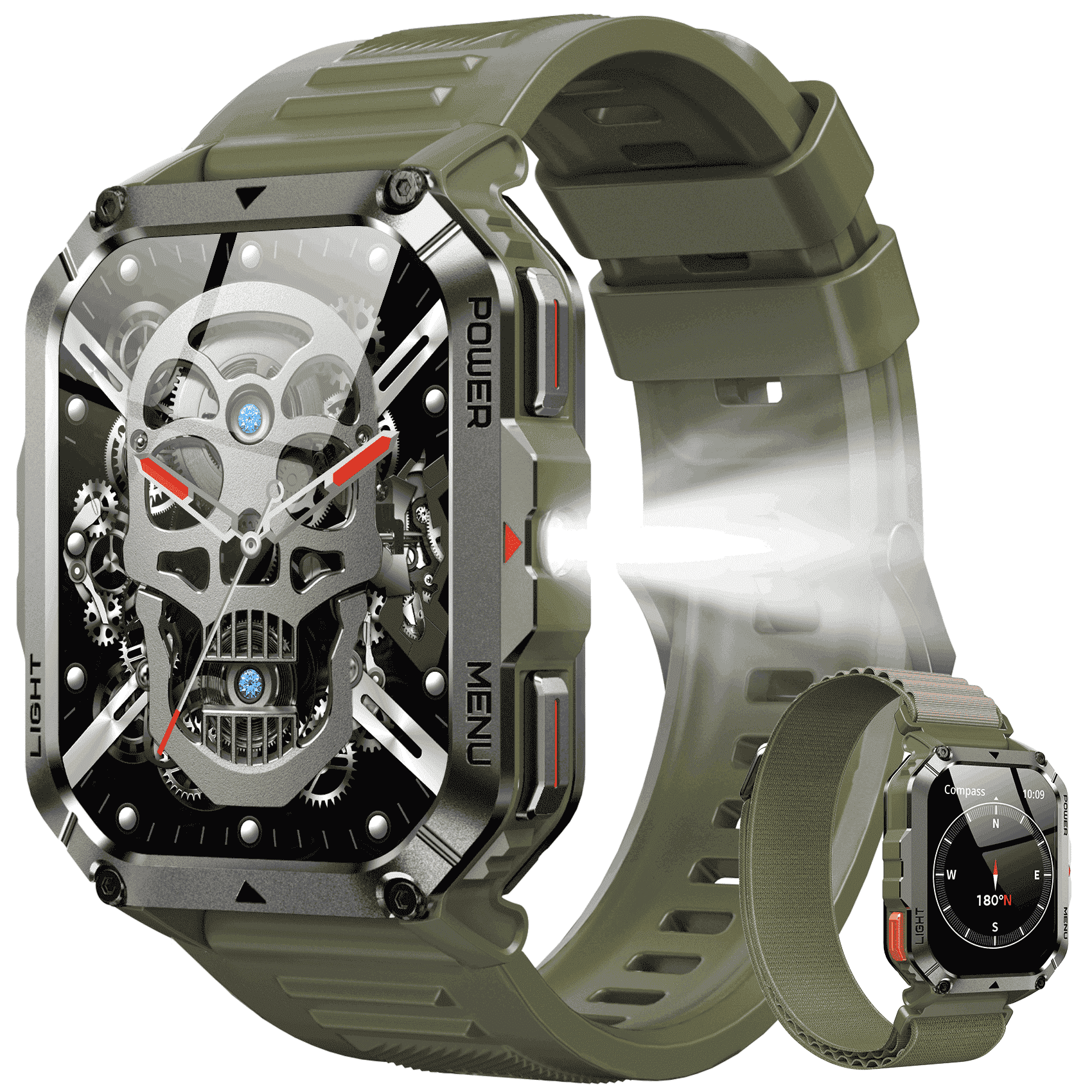 Blackview 2.01" Military Smart Watch for Men,with Calling,Flashlight,Compass,100+ Sports Modes,Large 900 mAh Battery,fits for Android iPhone,Green