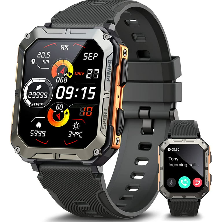 Blackview Military Smart Watches for Men, 1.83 HD Touch Screen Outdoor  Sport Watch with Bluetooth Call(Answer/Make Call), IP68 Waterproof,for  Android and iPhone Compatible, Orange 