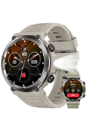 Military Smart Watch for Men, 1.45" HD Display Bluetooth Calling Smartwatch with Flashlight, Compass, 960mAh Battery, 100+ Sports Modes, Rugged Fitness Watch for Android iPhone, Khaki