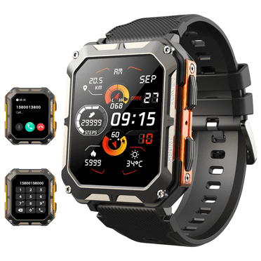 Blackview Military Smart Watches for Men, 1.83" HD Touch Screen Outdoor Sport Watch with Bluetooth Call(Answer/Make Call), IP68 Waterproof,fits for Android and iPhone Compatible, Orange