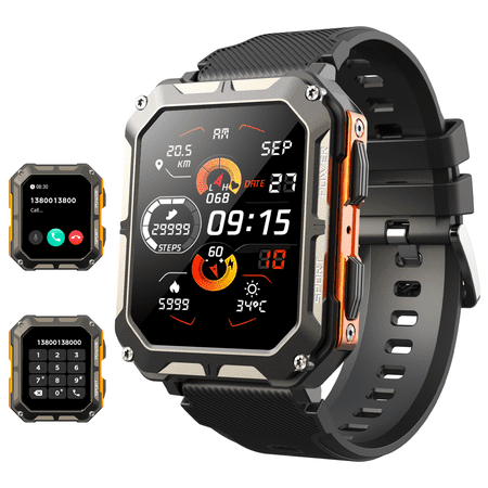 Smart Watch for Men, Blackview 2.01-inch Military Design with Calling & Fitness Tracker, 900mAh Battery, Flashlight, Compass, Compatible with iPhone Samsung Android (Green)