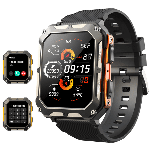 Blackview Military Smart Watches for Men, 1.83" HD Touch Screen Outdoor Sport Watch with Bluetooth Call(Answer/Make Call), IP68 Waterproof,fits for Android and iPhone Compatible, Orange