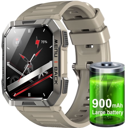 Blackview 2.01-inch Military Smartwatch for Men,Rugged Fitness Smart Watch fits for Android iPhone,Bluetooth(Answer/Make Calls)/Waterproof,Khaki