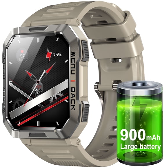 Blackview 2.01-inch Military Smartwatch for Men,Rugged Fitness Smart Watch fits for Android iPhone,Bluetooth(Answer/Make Calls)/Waterproof,Khaki