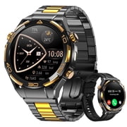 AMOLED GPS Smart Watch for Men, 1.43" HD Display Bluetooth Calling Smartwatch with Steel Band, Compass, Flashlight, 900mAh Battery, Outdoor Fitness Watch for Android iPhoneBlack