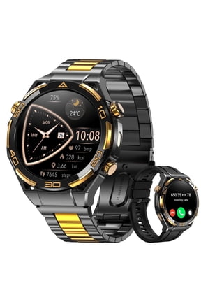AMOLED GPS Smart Watch for Men, 1.43" HD Display Bluetooth Calling Smartwatch with Steel Band, Compass, Flashlight, 900mAh Battery, Outdoor Fitness Watch for Android iPhone(Black)