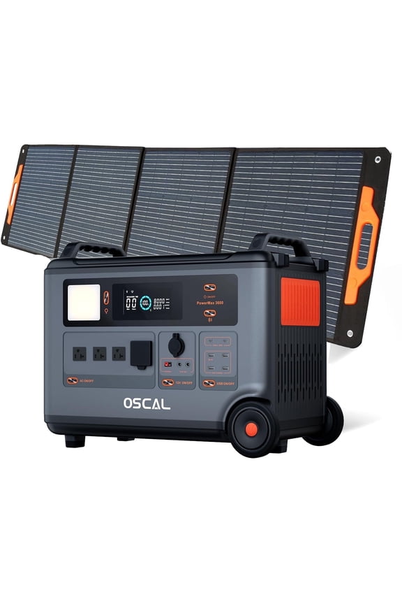 Blackview Oscal Portable Power Station with 1xPM200 Solar Panels,3600Wh (Surge 6000W) LiFePO4 Expandable Solar Generator PowerMax3600