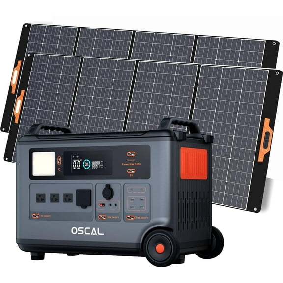 Blackview Oscal Portable Power Station with 2xPM400 Solar Panels,3600Wh (Surge 6000W) LiFePO4 Expandable Solar Generator PowerMax3600