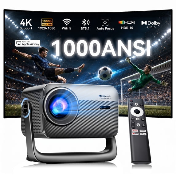 Blackview PV1000 Max 4K Projector - WiFi 5 & BT 5.1 1000 ANSI Lumens Portable Movie Projector,360°Rotating Gimbal,150" Display Home Theater Proyector,Home & Outdoor Cinema