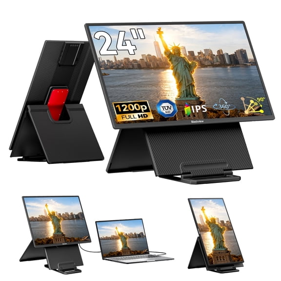 Blackview Large Portable Monitor, 24 inch Gaming Monitor, 100Hz Second Monitor, 1080P FHD Screen Extender for Laptop/Desktop/MacBook/PS4/5, Height Adjustable/VESA/USB-C, Gaming Home Office Work