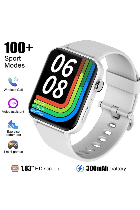 Smart Watch fits for Android iPhone,IP68 Waterproof,with Bluetooth Call(Answer/Make Calls) for Women Men 1.83" HD Screen Fitness Watch with AI Voice,GRAY