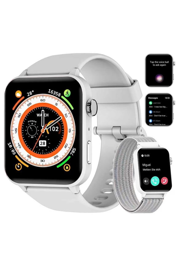 Smart Watch fits for Android iPhone,IP68 Waterproof,with Bluetooth Call(Answer/Make Calls) for Women Men 1.83" HD Screen Fitness Watch with AI Voice,GRAY