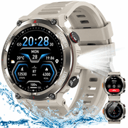 Blackview Rugged Smart Watch for Men, 1.45" HD Display Bluetooth Calling Smartwatch with Flashlight, Compass, 960mAh Battery, 100+ Sports Modes, Military Style Fitness Watch for Android iPhone,Khaki