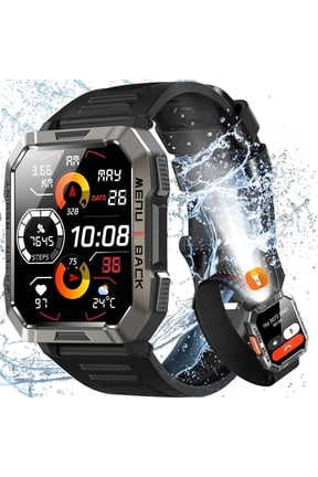 2.01-inch Military Smartwatch for Men, with Fitness Tracker/Calling/Flashlight/Compass/900mAh Battery, fits for iPhone, Samsung, and Android.