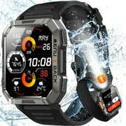 Blackview Rugged Tactical Outdoor Waterproof Military SOS Smart Watch for Men,2.01" HD Watch,with Calling,Flashlight,Compass,100+ Sports Modes,Large 900 mAh Battery,fits for iPhone Samsung,Black