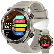 Blackview Rugged Smart Watch for Men, 1.45 HD Display Bluetooth Calling Smartwatch with Flashlight, Compass, 960mAh Battery, 100+ Sports Modes, Military Style Fitness Watch for Android iPhone,Khaki