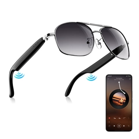 Smart Audio Sunglasses with Bluetooth 6.0, Polarized & Blue Light Blocking Glasses for Men Women, Open Ear Headphones, Touch Control, Auto Power On/Off, Piano Black