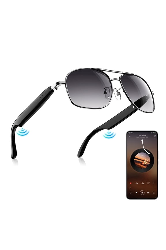 Smart Audio Sunglasses with Bluetooth 6.0, Polarized & Blue Light Blocking Glasses for Men Women, Open Ear Headphones, Touch Control, Auto Power On/Off, Piano Black