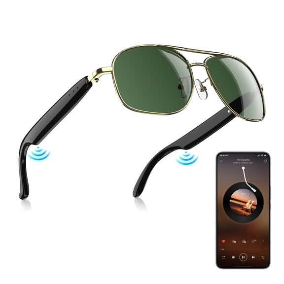 Blackview Smart Audio Sunglasses with Bluetooth, Polarized Open Ear Headphones Glasses for Men Women, UV400 Protection, Touch Control Voice Assistant, Business Travel, Gold