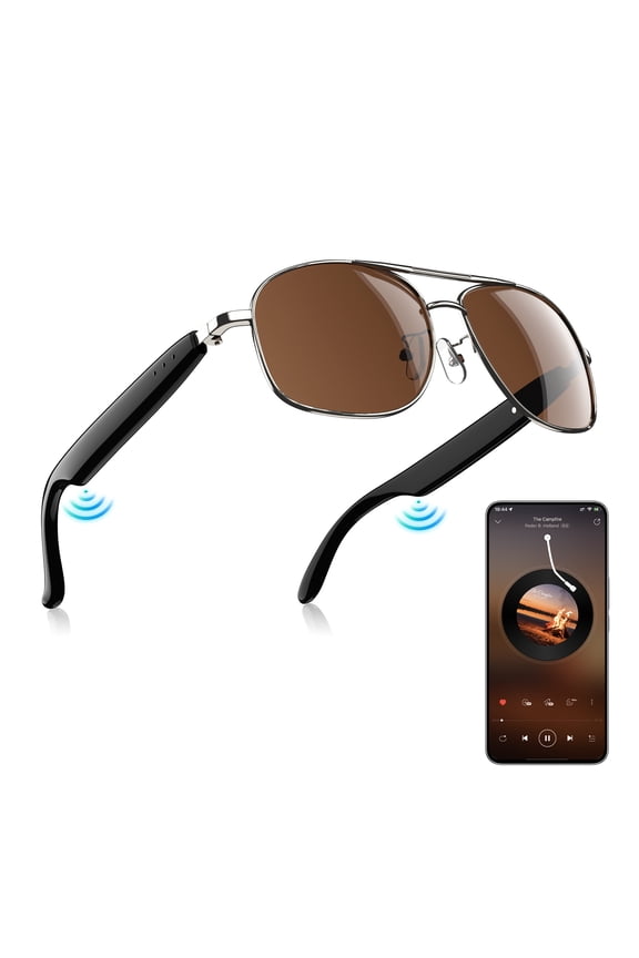 Smart Glasses with Bluetooth Audio, Open Ear Speaker, Voice Assistant & Touch Control for Business Travel (Sliver)