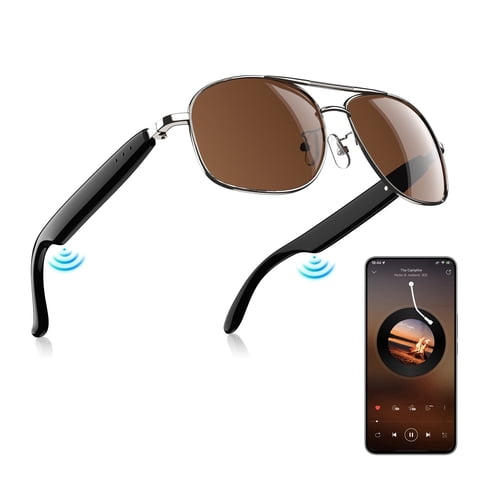 Smart Glasses with Bluetooth Audio, Open Ear Speaker, Voice Assistant & Touch Control for Business Travel (Sliver)