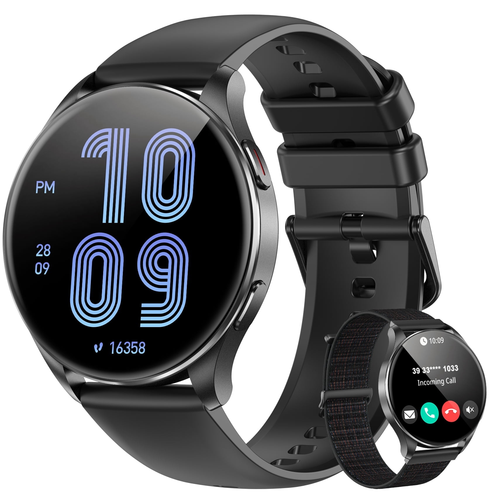 Blackview Smart Watch for Men, 1.43" AMOLED Fitness Tracker Watch with Bluetooth Call, 100+ Sports Modes, AI Voice Assistant, 2 Straps, Waterproof Smartwatch for Android iPhone,Black